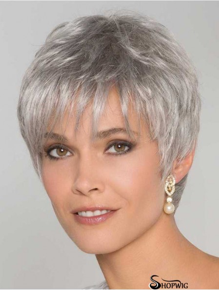 6 inch Straight Monofilament Synthetic Stylish Grey Wigs