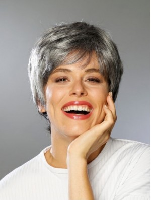 Lace Front Synthetic Short Straight Boycuts High Quality Grey Wigs