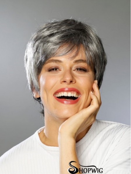 Lace Front Synthetic Short Straight Boycuts High Quality Grey Wigs