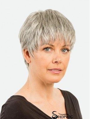 Monofilament 4 inch Straight Synthetic Boycuts Cropped Beautiful Grey Wigs