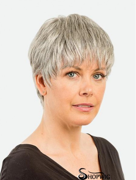 Monofilament 4 inch Straight Synthetic Boycuts Cropped Beautiful Grey Wigs