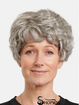 Monofilament 8 inch Wavy Synthetic Layered Short Best Grey Wigs