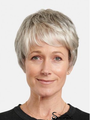 Synthetic Grey Straight 8 inch Short Incredible Monofilament Wigs