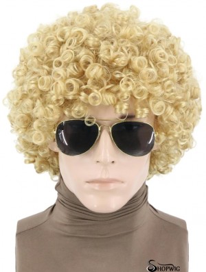 Afro Wigs for Men and Women Blonde Short Curly Rock Wigs Halloween Disco Hippie Costume Wigs