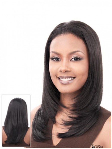 Straight Indian Remy Hair Black Long Hairstyles 3/4 Wigs