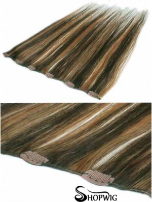 Fashion Brown Straight Remy Human Hair Clip In Hair Extensions