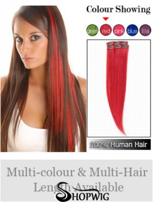 Fashionable Red Straight Remy Human Hair Clip In Hair Extensions