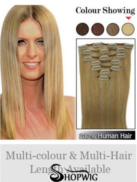 Stylish Blonde Straight Remy Human Hair Clip In Hair Extensions