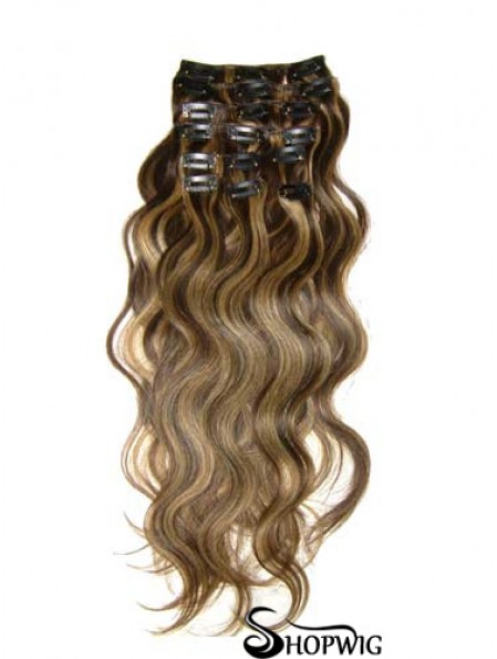 Clip In Hair Extensions With Remy Wavy Style Brown Color