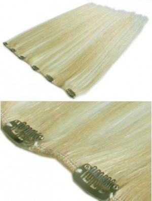 Designed Blonde Straight Remy Human Hair Clip In Hair Extensions