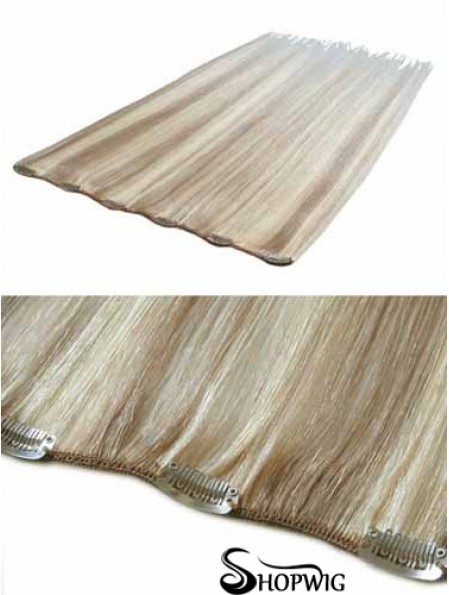 Convenient Blonde Straight Remy Human Hair Clip In Hair Extensions