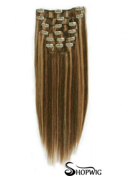 Fashion Brown Straight Remy Human Hair Clip In Hair Extensions