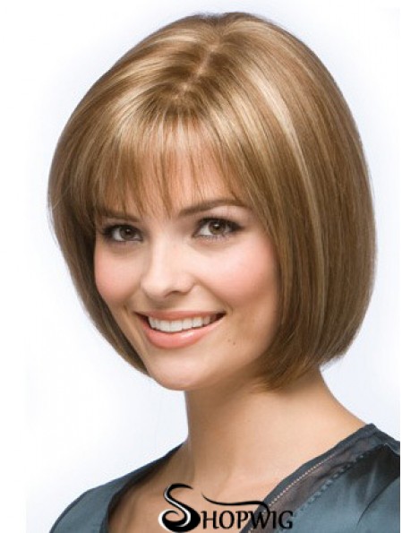 Blonde Bob Wig Chin Length Synthetic Capless Straight Style