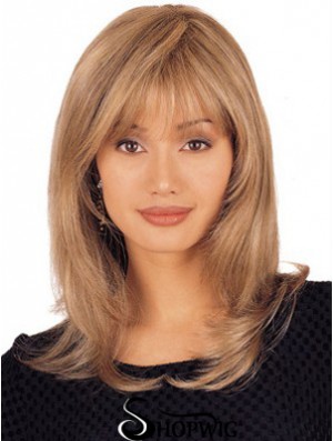 Straight Human Hair Lace Wigs Shoulder Length Blonde Color Layered Cut