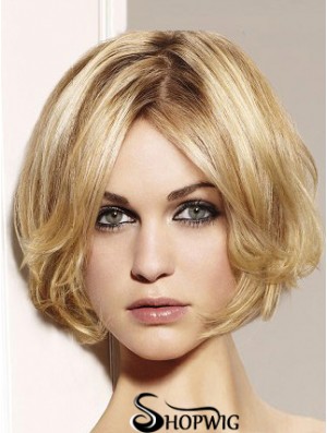 Blonde Bob Wig Remy Human Chin Length Lace Front Wavy Style