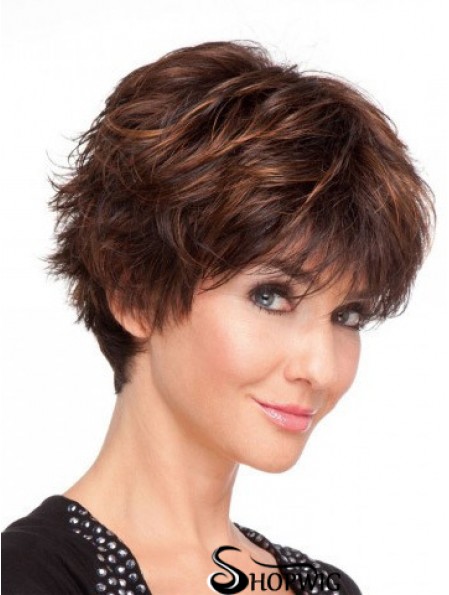 Remy Human Layered Short Wavy Monofilament Human Hair Wigs UK