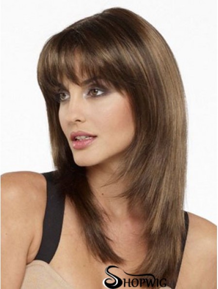 Best Real Silky Straight Human Hair With Bangs Capless Shoulder Length