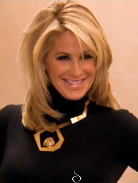 Kim Zolciak Wig With Bangs Lace Front Blonde Color Shoulder Length
