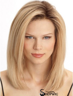 Cheap Monofilament Human Hair Wigs Sale Blonde Color Shoulder Length