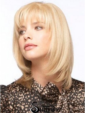 Human Hair Monofilment Wigs With Bangs Monofilament Straight Style