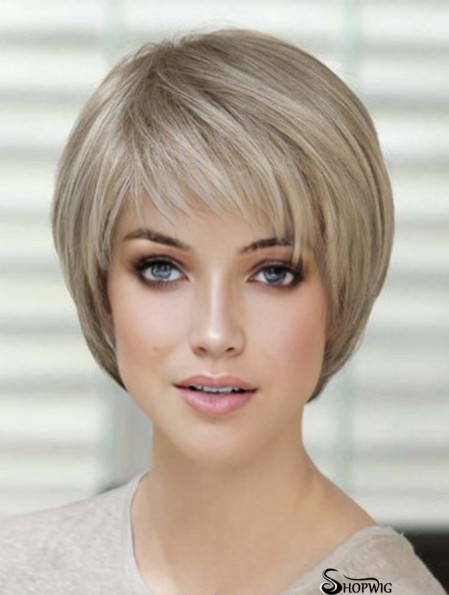 100% Hand Tied Short Straight Classic Blonde Real Hair Wigs