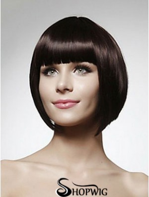 Cheap Human Bob Wigs Chin Length Bobs Cut Black Color Straight Style