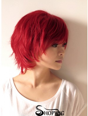 Wavy Wigs In Human Hair Wavy Style Short Length Red Color