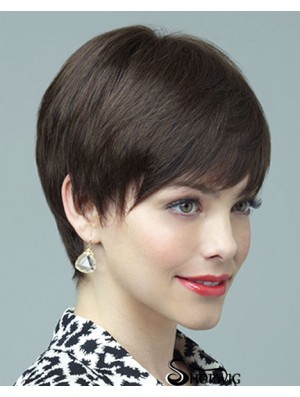 Human Wig 100% Hand Tied Layered Cut Short Length Brown Color