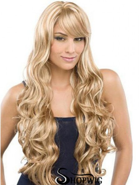 Long 100% Hand Tied Wavy With Bangs Monofilament Lace Front Wigs