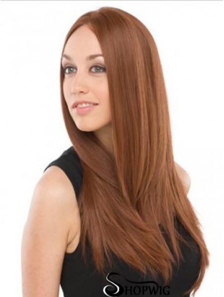 UK Mono Wigs Human Hair With Lace Front Auburn Color Long Length