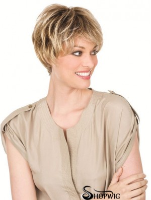 Human Hair Blonde Wigs With Lacr Front Chin Length Straight Style
