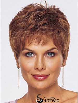 Straight Style Cropped Length Auburn Color wig