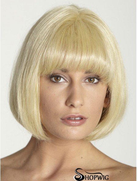 Blonde Straight Chin Length Bobs 100% Hand-tied Cheap Hair Wigs