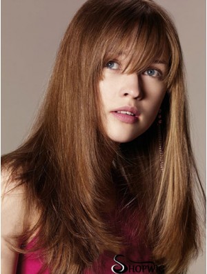 Synthetic Wig With Bangs Long Length Straight Style Auburn Color