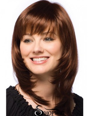 Synthetic Wigs Dark Auburn Layered Cut Straight Style Auburn Color