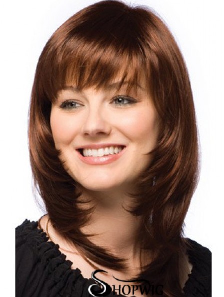 Synthetic Wigs Dark Auburn Layered Cut Straight Style Auburn Color