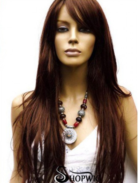 Long Human Hair Wigs With Capless Layered Cut Straight Style