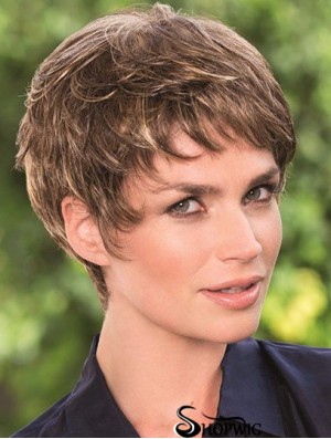 6 inch Brown Cropped Boycuts Wavy Top Lace Wigs