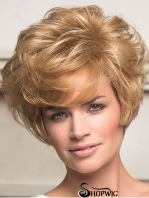 Human Hair Front Lace Wigs Short Length Wavy Style Layered Cut