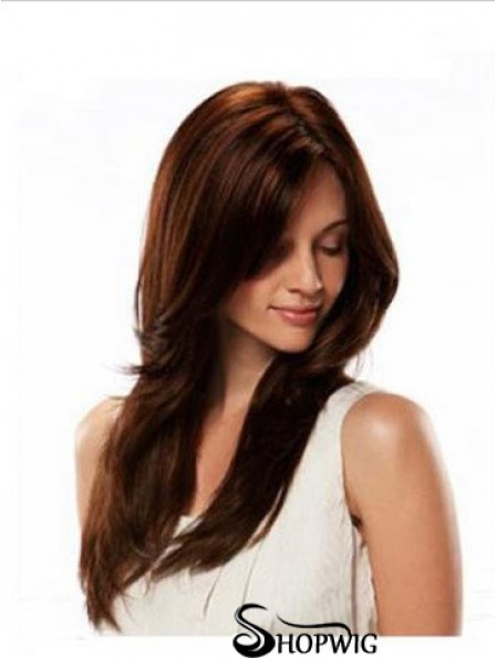 Monofilament Wig Human Hair Auburn Color Straight Style Long Length