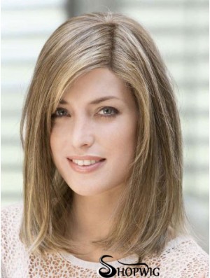 14 inch Flexibility Blonde With Bangs Monofilament Wigs