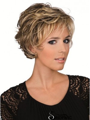 Human Hair Brown With Lace Front Cropped Length Layered Cut