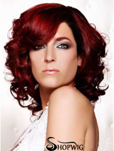 Curly With Bangs Shoulder Length Red Ideal Lace Front Wigs