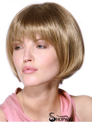 Layered Bob 100% Hand Tied Blonde Color Straight Style Chin Length