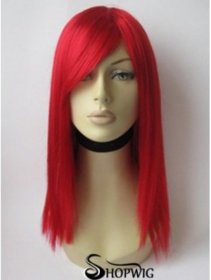 Red Human Hair Wig With Bangs Red Coulr Shoulder Length