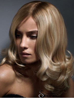 14 inch Blonde Shoulder Length Without Bangs Wavy Beautiful Lace Wigs