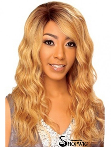 22 inch Blonde Long Without Bangs Wavy High Quality Lace Wigs