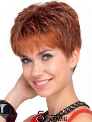 Soft 4 inch Red Cropped Boycuts Wavy Lace Wigs