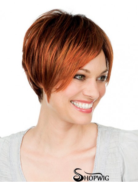 8 inch Auburn Short With Bangs Straight Great Lace Wigs