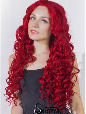 Curly Without Bangs Lace Front Popular 24 inch Red Long Wigs